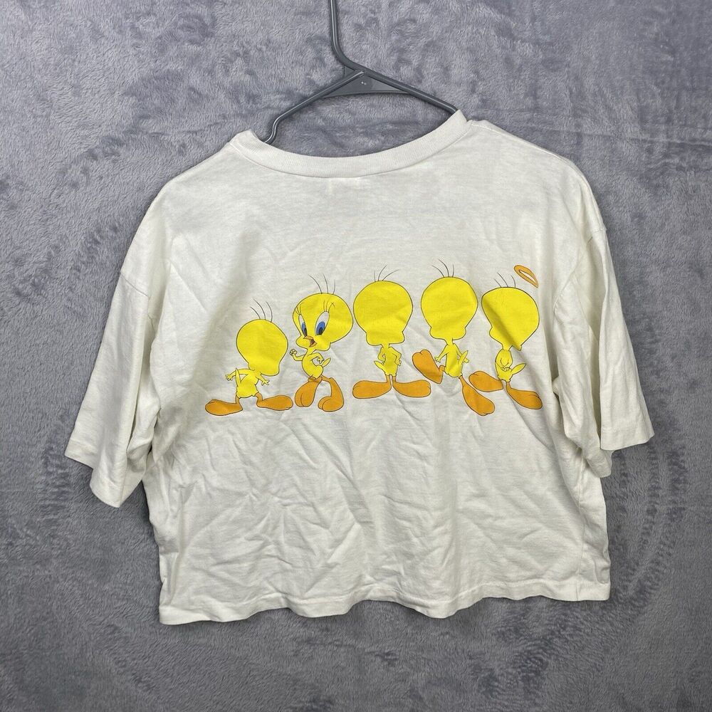 Vintage Looney Tunes Crop T Shirt 90s Single Stitch Tweety Bird Size XL - Picture 5 of 9